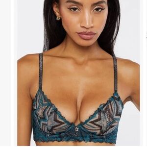 Savage X Fenty Shining Star Half Cup Plunge Bra, Wildflower Blue, 34C, NWT